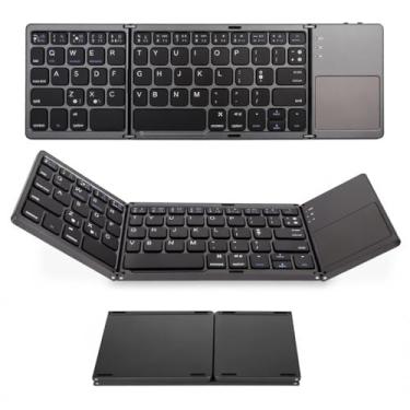 Imagem de Teclado Dobrável Bluetooth com Touchpad, Mini Teclado Portátil Sem Fio para Celular e Tablet, Compacto com 3 Seções Dobráveis, Cor Preta