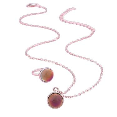 Imagem de KZL Conjunto de colar de humor com sensor de temperatura e mudança de cor, fofo, gato, unicórnio, redondo, amor, coração, pingente de colar, anéis abertos com cartão para mulheres, casal, amizade