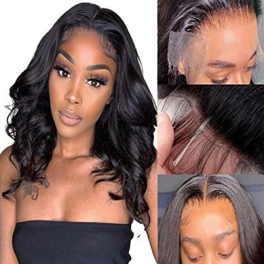 Imagem de Peruca frontal de tela HD transparente de cabelo humano ondulado, peruca frontal com tela pré-arrancada para mulheres negras brasileiras 40,64 cm 33 x 4 cm, cabelo humano cor natural