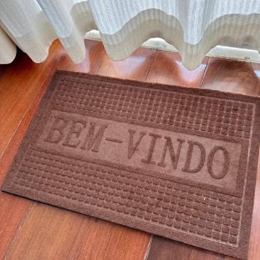 Imagem de Capacho Emborrachado Aveludado Entrada Porta Apartamento Tapete Antiderrapante Bem Vindo Marrom