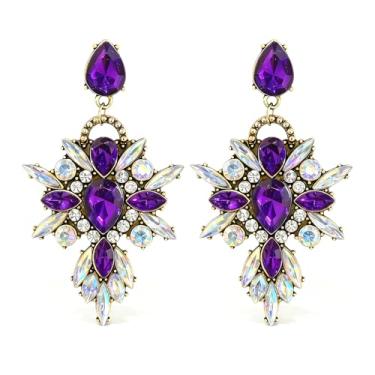 Imagem de Brincos de candelabro roxo para mulheres, brincos de Mardi Gras, brincos grandes com strass, Large, Zinco, Sem pedra preciosa