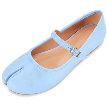 Imagem de Sapatos femininos Tabi Black Mary Janes bico dividido salto alto bloco grosso tira tornozelo confortável vestido trabalho escola escarpin, Azul claro, 42