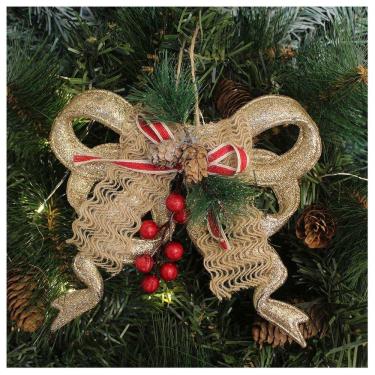 Imagem de Kit 6 Enfeite Pendente Natalino Laço Dourado Com Brilho Natal 18cm