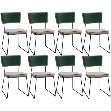 Imagem de Kit 8 Cadeiras Estofada L02 Facto Verde Musgo Linho Bege