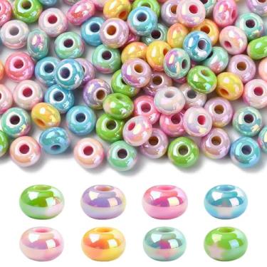 Imagem de UR URLIFEHALL 100 contas aleatórias de acrílico Rondelle de 13 mm, banhadas a UV, iridescente, abaco, espaçador, contas soltas para pulseira DIY, colar, fabricação de joias