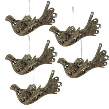 Imagem de Kit 5 Pássaros Dourados Decorativos com Glitter – Enfeites de Natal para Árvore, Guirlandas e Arranjos | Ornamentos Leves, Sofisticados e Brilhantes para suas festas de Final de Ano