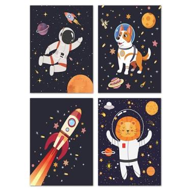 Imagem de Arte de parede de sala de jogos, impressões de parede de planeta espacial para meninos e crianças, pôsteres temáticos de universo para sala de jogos infantis, berçário, quarto, sala de aula, decoração