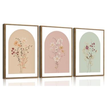 Imagem de KISSFOX Impressão de arte em tela emoldurada de 3 peças flor curativa 40,6 cm x 61 cm natural