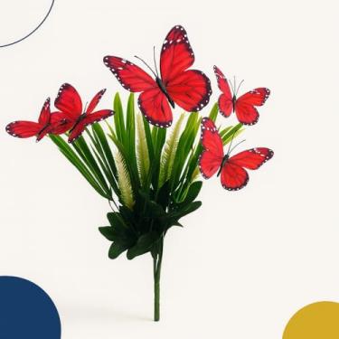 Imagem de Buquê Borboletas Colorida 40cm Floral Artificial Decoração (Vermelho)