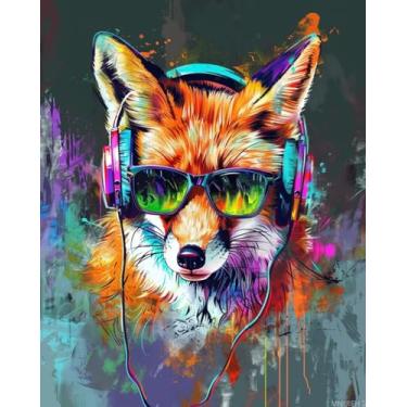 Imagem de VNUIEHG Kit de pintura de raposa legal por números para adultos, pintura estética moderna por número em tela, kits de pintura a óleo digital de arte abstrata adequados para decoração de parede de casa