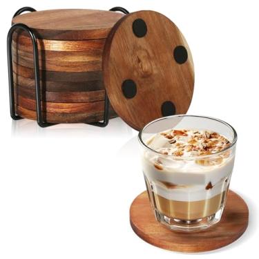 Imagem de 10 peças de porta-copos de madeira com suporte, porta-copos de madeira para absorção de bebidas, porta-copos para mesa de café, decoração de casa moderna, conjunto de porta-copos para proteção de mesa