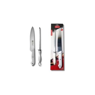 Imagem de Kit Churrasco Profissional, Faca 30cm e Chaira 31cm em Aço Inox e Plástico, Conjunto 2 Peças para Churrasqueiro