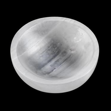 Imagem de LUMINFLY Tigela grande de selenita, estação de carregamento de cristal de 8 cm, armazenamento decorativo redondo polido para joias e pedras preciosas