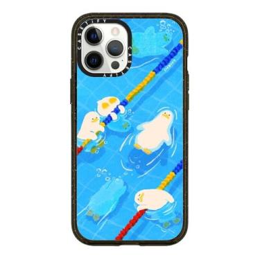 Imagem de CASETiFY Capa Impact para iPhone 12 Pro Max [4X testado contra quedas de grau militar/proteção contra quedas de 2,5 metros/compatível com Magsafe] - Tempo de piscina - Preto transparente