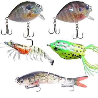 Imagem de Kit de iscas de pesca mistas para água doce e salgada com caixa de plástico rígido durável, para robalo, truta, lúcio e mais, crankbaits, ação realista de natação, presente para homens
