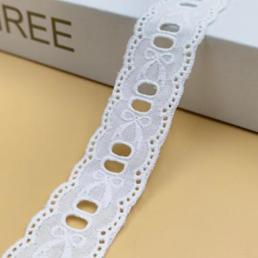 Imagem de Fita de acabamento de renda de 3 metros fita de renda branca com ilhós de algodão para artesanato, costura e decoração de apliques de vestidos de noiva