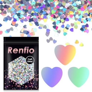 Imagem de Renfio 1,75 Oz 50G Holográfico Em Formato De Coração Amoroso Brilhante Glitter Amor Confete Lantejoulas Resina Brilho Grossas Para Molde Faça Você Mesmo Arte Unhas Decoração Feriado - Laser Prata