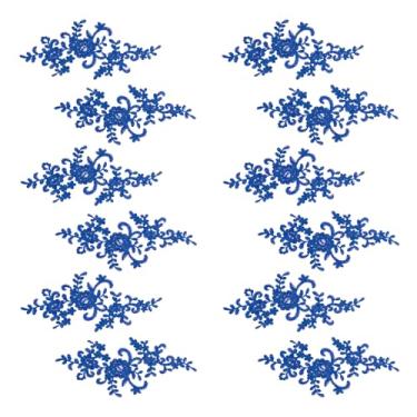Imagem de letsinstyle 6 pares de apliques bordados de renda de flores, bordado azul para costurar em remendos para roupas, acessórios de enfeites para projetos de artesanato de roupas DIY