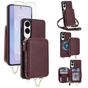 Imagem de Capa de telefone para Samsung Galaxy S25 Edge carteira com zíper capa de bolsa protetora de tela transversal alça de cordão 2 em 1 magnética destacável bloqueio RFID Flip S25Edge 25S S 25 25Edge