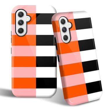 Imagem de SROJDHFJB Capa de telefone para Samsung Galaxy S25 FE, capa protetora de 2 camadas com design estampado listrado rosa, preto, laranja, parte traseira rígida + amortecedor de TPU macio capa fina para