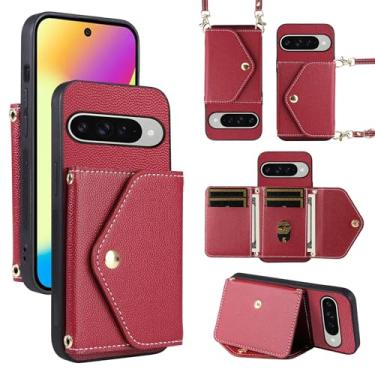 Imagem de Dibosom Capa carteira minimalista para Google Pixel 10/10 Pro 5G com alça de ombro, 6 compartimentos para cartões, bolsa flip fina e fina, suporte para cartão de crédito, acessórios para celular para