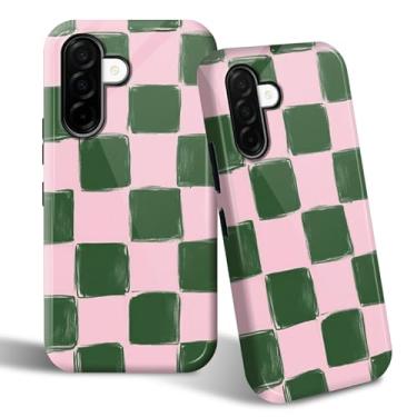 Imagem de SROJDHFJB Capa de telefone para Samsung Galaxy A36 5G, capa protetora de 2 camadas com design estampado xadrez rosa e verde, parte traseira rígida + amortecedor de TPU macio capa fina para homens e