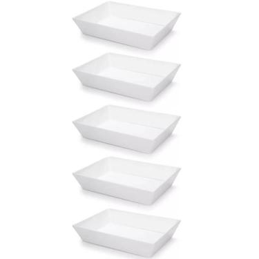 Imagem de Kit 5 Travessas Retangulares 2,2L Brancas Salada Sobremesa Petisco Coz