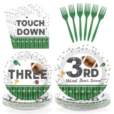 Imagem de 96Pcs Football Third Year Down Birthday Party Supplies Football Rugby Sports Theme Party Plates and Napkins Disposable Touch Down Tableware Set for Kids 3rd Birthday Baby Shower Decorations Serves 24