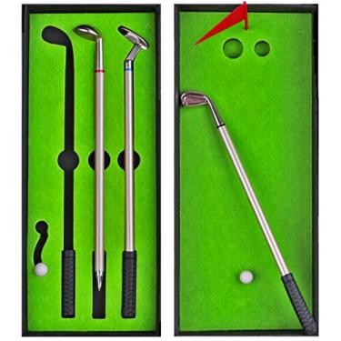 Imagem de Conjunto de canetas de golfe EPHIIONIY, conjunto de mini canetas esferográficas de golfe KEDA para presente com verde, bandeira, 3 cores de metal, modelos de tacos de golfe e 2 bolas