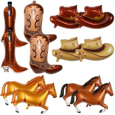 Imagem de Western Balloons, Cowboy Balloons, Set of 12, Brown Horse and Yellow Horse with Cowboy Hats and Boots, Perfect for Western Themed Parties and Decorations