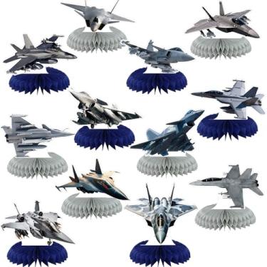 Imagem de 12 Pcs Fighter Party Decorations Air Force Honeycomb Centerpiece Fighter Table Topper Airplanetable Decoration for Birthday Party Favor Supplies