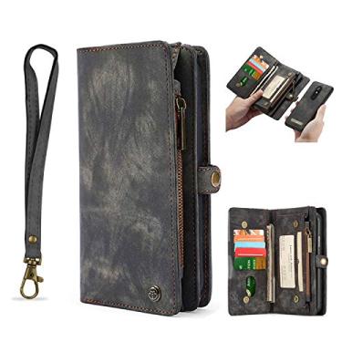 Imagem de Carteira de couro Simicoo LG Stylo 4 com zíper, compartimentos destacáveis para cartão, capa flip com alça magnética, alça de pulso, capa à prova de choque, bolso, carteira, bolsa para LG Stylo 4, LG Stylo 5, Preto