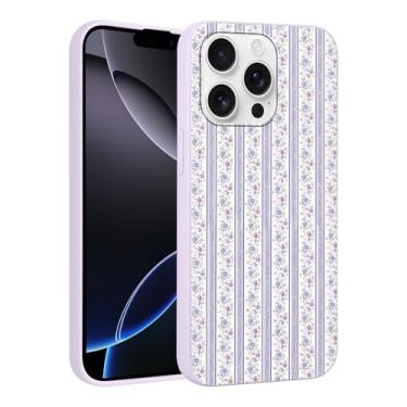 Imagem de Vulfwela Linda capa de telefone listrada roxa para iPhone 16 Pro Max Flower Case 17.5 cm, estética moderna estampa floral design à prova de choque anti-arranhões fina flexível silicone Funda capa para