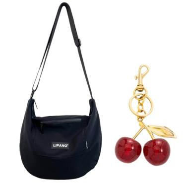 Imagem de Inshere Bolsa transversal estética com lindos alfinetes e ornamentos, bolsa mensageiro de ombro de nylon japonesa Kawaii para mulheres e homens, A04 - Preto