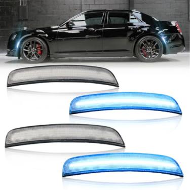 Imagem de GSOWO Luzes marcadoras laterais de LED para Chrysler 300 2015-2024, faixa de LED completa, luz de para-choque frontal azul gelo, luz de para-choque frontal, lentes transparentes, 4 peças