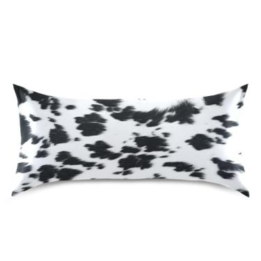 Imagem de Blueangle Fronha de cetim padrão de couro preto branco para cabelo e pele, fronha de seda, tamanho king (50,8 x 101,6 cm) - Capas de almofada de cetim refrescantes com fecho de envelope (537)