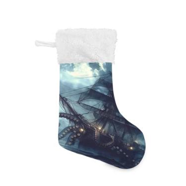 Imagem de Blueangle Pacote com 2 meias de Natal de navio pirata de 17,7 polegadas para decorações de festas de fim de ano, porta-presentes e meias (279)
