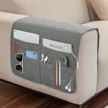 Imagem de Gloserin Organizador de poltrona, organizador de apoio de braço de sofá, suporte de controle remoto antiderrapante para reclinável, suporte de sofá com 6 bolsos para controle remoto de TV, celular