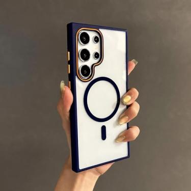 Imagem de HJZSZX Capa protetora de luxo transparente à prova de choque para S25Plus com armadura magnética e cor vibrante (para S25Plus/azul)