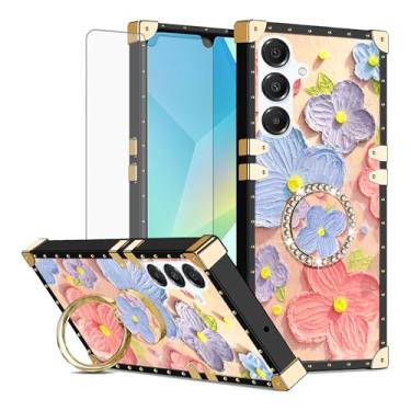Imagem de Asuwish Capa de celular para Samsung Galaxy A16 5G/4G capa magnética com protetor de tela de vidro temperado e pintura flor anel protetor à prova de choque suporte rígido A 16 16A SM-A166U mulheres