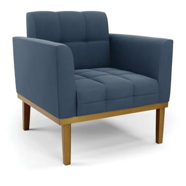 Imagem de Poltrona Base De Madeira Fixa Castanho Elisa Suede D03 - D\'rossi Cor Azul Marinho