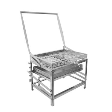 Imagem de Ergocar Grelha a carvão, multifuncional, portátil, giratória, ajustável, altura ajustável, bandeja de carvão de 4 níveis, ideal para fumar ao ar livre, piqueniques, churrascos de acampamento