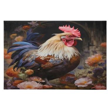 Imagem de Tapete de área 60 x 90 cm macio lavável tapete antiderrapante com fundo de borracha galo flores tapetes de área para sala de estar, quarto, decoração de casa