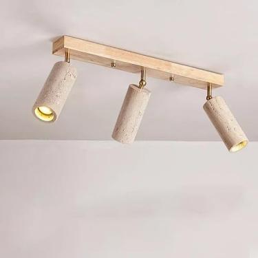 Imagem de Luminária de teto LED em pedra natural amarela, estilo japonês criativo, para sala de estar ou loja de roupas, com foco de iluminação decorativa.