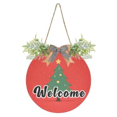 Imagem de YETTASBIN Placa de boas-vindas para árvore de Natal, placa de parede à prova d'água, guirlanda decorativa de alpendre para inauguração de casa, quintal, jardim, decoração de férias, 30 x 30 cm
