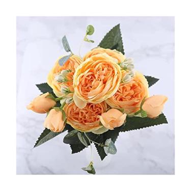 Imagem de Buquê de flores artificiais de peônia de seda de 30 cm - Centros de mesa elegantes com 5 flores grandes e 4 botões para decoração elegante