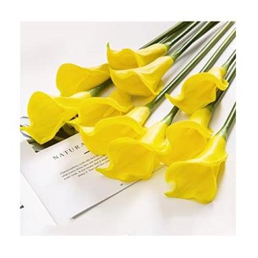 Imagem de Flores artificiais para decoração Lírio de calla artificial 10 ramos buquês de noiva látex artificial toque real flores artificiais casamento buquê de noiva artificial F