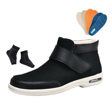Imagem de Sapatos Edema Diabético Idosos Ao Ar Livre, Sapatos Ortopédicos De Cano Alto Para Homem Ajustáveis ​​e Respiráveis ​​para Edema Diabético Inchado, Casa Extra Confortável Interior(Black,50 EU)