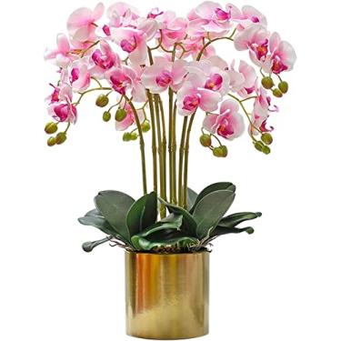 Imagem de LMJYU Flor artificial com vaso orquídea flores artificiais com plantador Phalaenopsis plantas artificiais em vaso de flores falsas bonsai decoração de casa orquídea