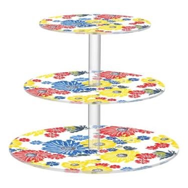 Imagem de CEBUGI Suporte de cupcake de 3 camadas, colorido, floral, redondo, suporte de bolo, bandeja de servir em camadas de acrílico para festas de chá, chá de bebê, casamento e mais
